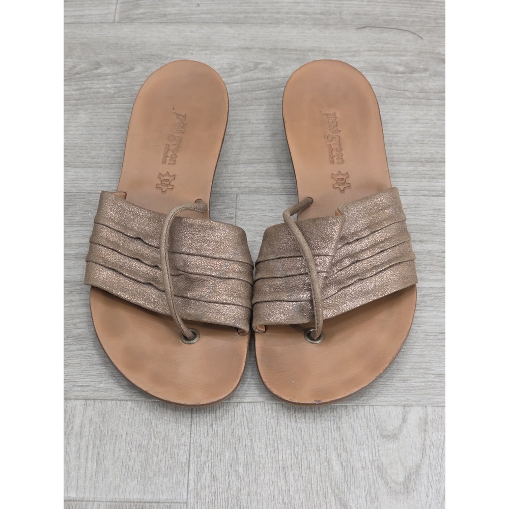 Paul Green Metallic Bronze Leather Slide Sandals Thong Toe Women's Size 6